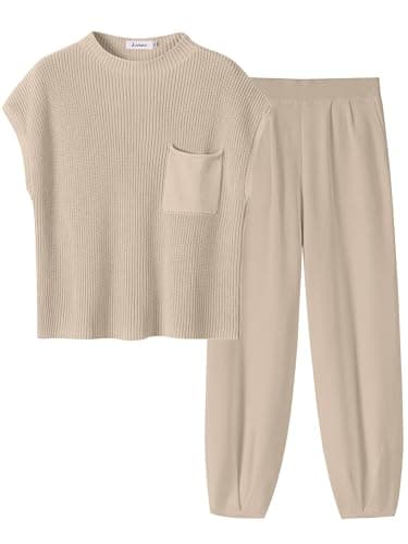 ANRABESS Women's Two-Piece Knit Sweater Vest & Crop Top Pants Set