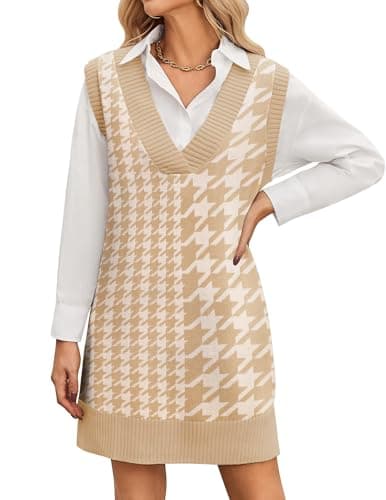 Zeagoo Women's Oversized V Neck Sweater Vest Dress