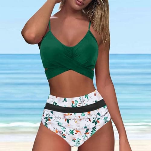 YNCSZEC High-Waisted Women Tummy Control Spaghetti Strap Bikini Sets