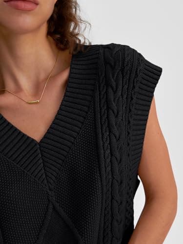 2024 Trendy Women's Cable Knit Sweater Vest - V Neck Oversized Business Casual Top