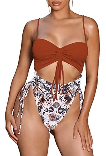Viottiset Women's Cut-Out Drawstring Cheeky One-Piece Swimsuit