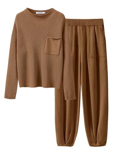 ANRABESS Women's Long Sleeve Fall Sweater Set with Oversized Pants