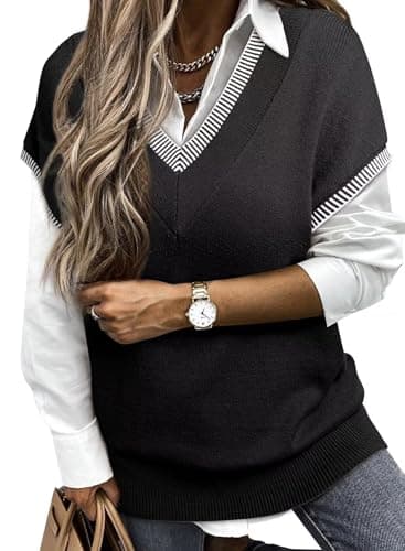 Dokotoo Women's V-Neck Solid Cap Sleeve Knit Sweater Vest