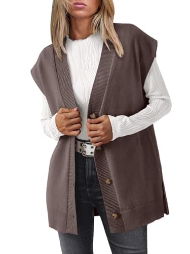 LILLUSORY Women’s Oversized V Neck Cardigan Vest 2024 Trend