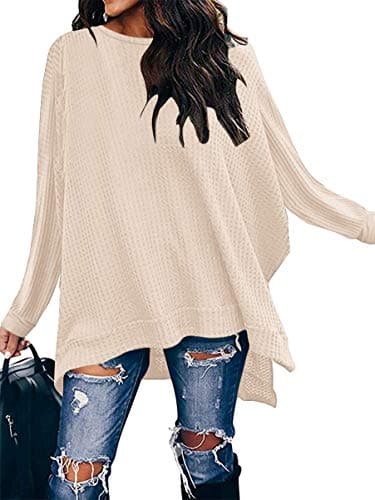 ANRABESS Women's Oversized Waffle Knit Split Sweater Tunic