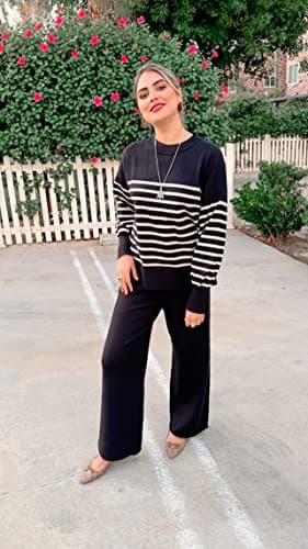 ETCYY New Women's Elegant Lounge Sweatsuit Set with Sweater Top and Wide Leg Pants