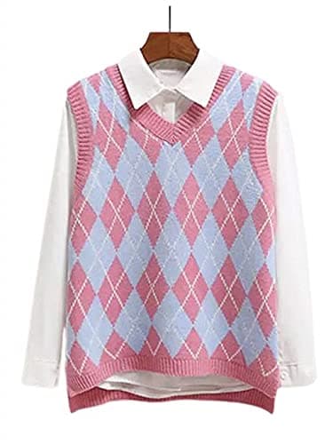 Women's Preppy Argyle Plaid Sleeveless Sweater Vest Casual Tank Top