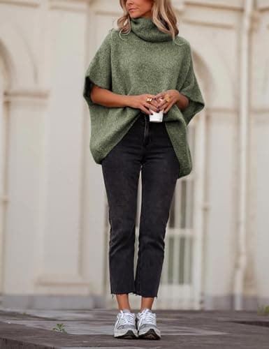 Women's Turtleneck Batwing Sleeve Chunky Sweater