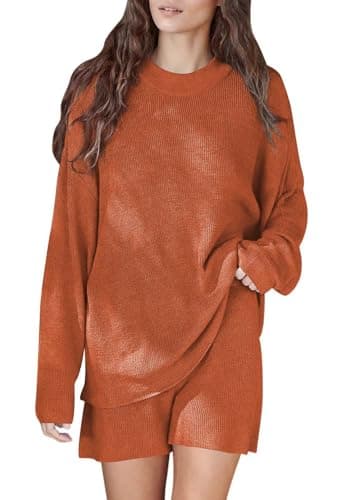 Viottiset Women's 2-Piece Matching Pajama Set: Long Sleeve Sweater Top and Shorts
