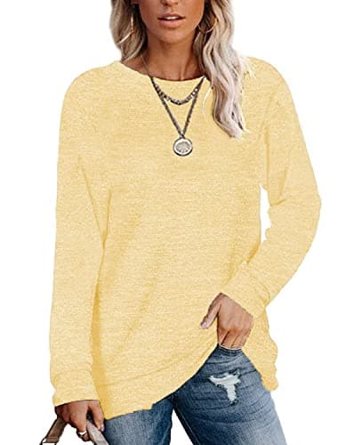 Womens Lightweight Sweatshirts Crewneck Long Sleeve Solid Color Tunic Spring Tops S-2XL