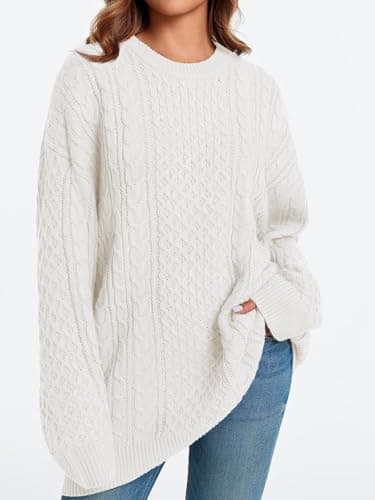 Saodimallsu Women's Oversized Chunky Cable Knit Long Sleeve Tunic Tops