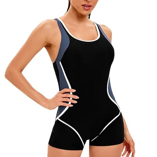 Womens Color Blocking Racerback Tummy Control Swim Suit