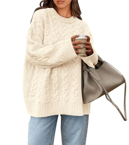 Okiwam Women's Oversized Chunky Knitted Long Sleeve Pullover