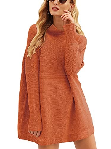 ANRABESS Women's Oversized Casual Long Sleeve Turtleneck Knit Tunic Sweaters 2024 Fall
