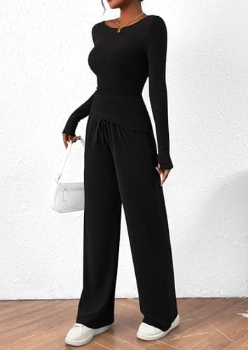 PrettyGarden Women's Asymmetrical Sleeve Lounge Set Wide Leg Pants Tracksuit