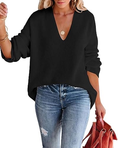 Imily Bela Women's Oversized Deep V Neck Tunic Sweater