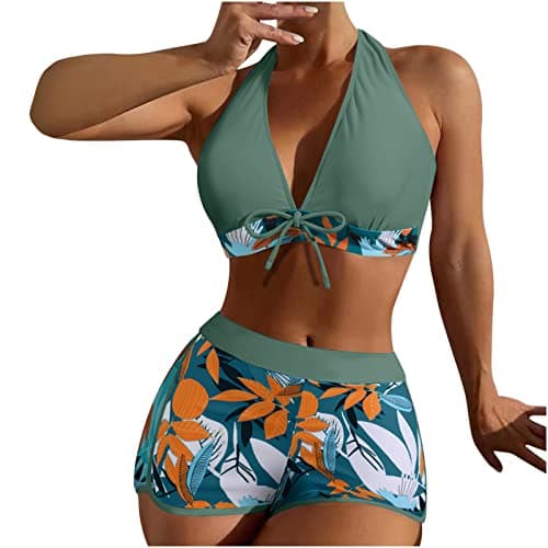 Maidsgop Women's High Waist Tankini Swimsuit Printed Bikini Set Comfortable Padded Bras