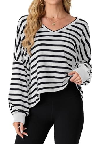 IWOLLENCE Women's Oversized Long Sleeve V-Neck Tunic Sweater Top