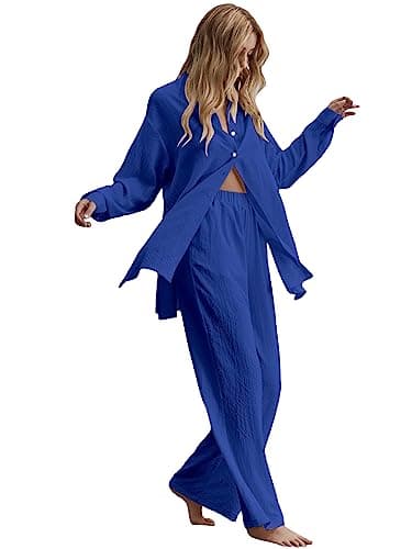 Floerns Women's Longline Blouse & Wide Leg Pants Outfit Set