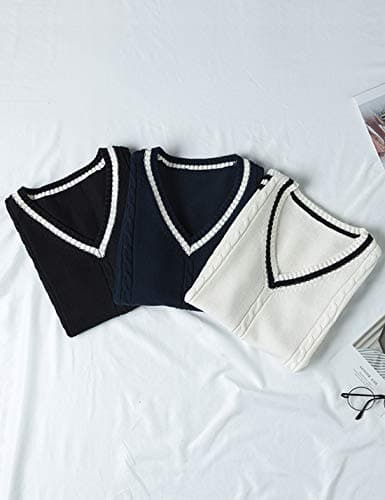 Locachy Women's Slim Fit V-Neck Sleeveless Cable Knit Sweater Vest