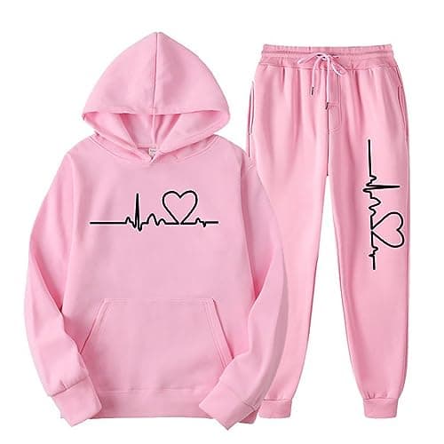 Lastesso Women's Funny Heart Print Baggy Jogger Set with Pockets