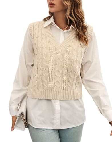 Futurino Women's Solid Color Low V Neck Knitted Sweater Vest Tops