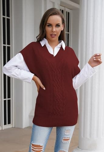 Cable Knit V Neck Tunic Sweater Vest for Women