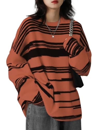 YESNO Women's Oversized Christmas Sweater with Graphic Print Casual Loose Knit Top S01