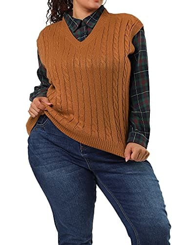Agnes Orinda Women's Plus Size V-Neck Cable Knit Sweater Vest