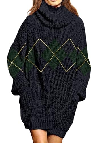 Pink Queen Women's Oversize Turtleneck Long Pullover Sweater Dress