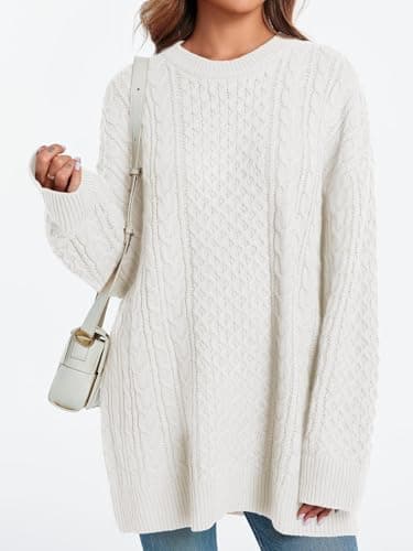 Saodimallsu Women's Oversized Chunky Cable Knit Long Sleeve Tunic Tops