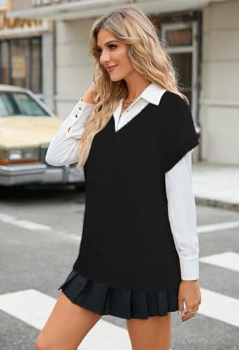Viottiset Women's Oversized V-Neck Fuzzy Sweater Vest