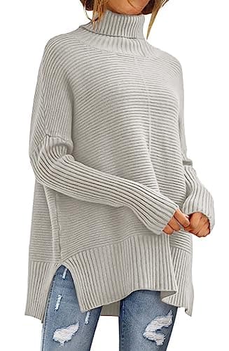 ANRABESS Women's Oversized Turtleneck Batwing Sleeve Knit Tunic Sweater 2024 Trend