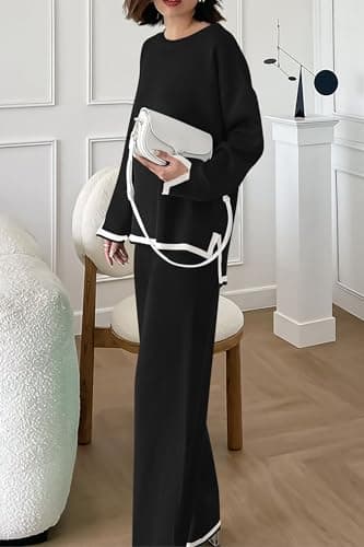 PRETTYGARDEN Women's Long Sleeve Knit Sweater Set & Wide Leg Pants Outfit