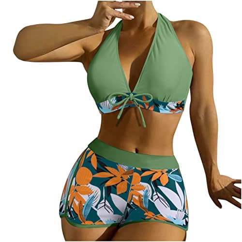 Maidsgop Women's High Waist Tankini Swimsuit Printed Bikini Set Comfortable Padded Bras