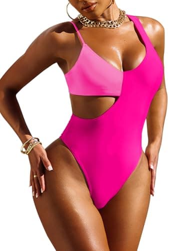 Pink Queen Women's Sexy One-Piece Swimsuit with Scoop Neck Cutout