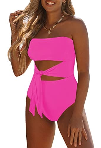 Viottiset Women's Strapless High Cut Out Bandeau Swimsuit