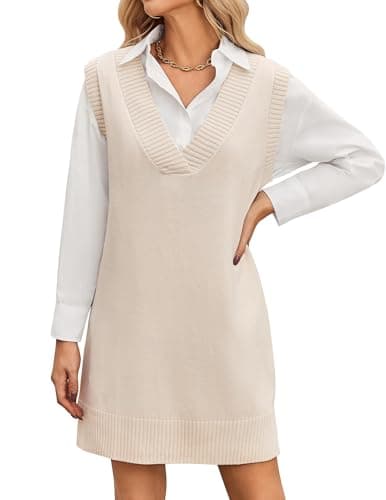 Zeagoo Women's Oversized V Neck Sweater Vest Dress
