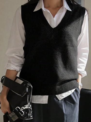 Floerns Women's Solid V-Neck Sleeveless Casual Sweater Vest