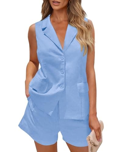 PRETTYGARDEN Women Summer Casual Lapel V-Neck Button Down Blazer Shorts Set