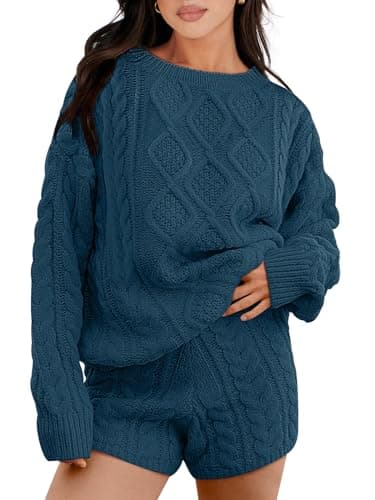 ANRABESS Women Cable Knit Oversized Sweater and Matching Short Pants Set