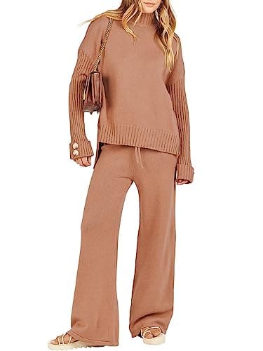 ANRABESS Women's 2-Piece 2024 Fashion Long Sleeve Knit Sweater & Wide Leg Pant Loungewear