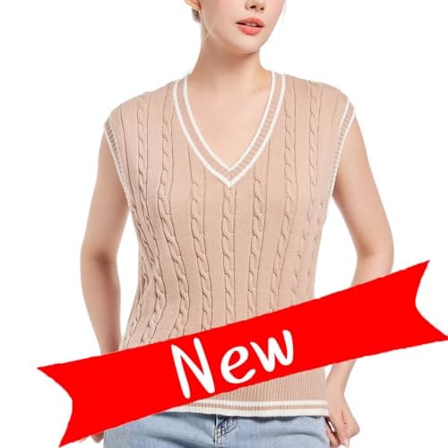 RefindWin Women's Casual V-Neck Cable Knit Sweater Vest