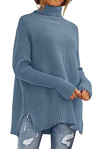 ANRABESS Women's Oversized Turtleneck Batwing Sleeve Knit Tunic Sweater 2024 Trend