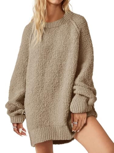 Saodimallsu Women's Oversized Fuzzy Crew Neck Long Sleeve Tunic Sweater 2024 Fall Trendy