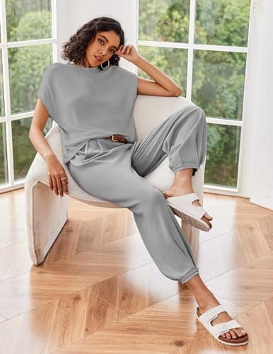 Ekouaer Women's 2-Piece Lounge Set: Cap Sleeve Tops & Jogger Pants