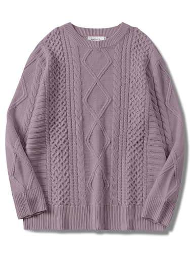 ANRABESS Women's Oversized Crewneck Long Sleeve Cable Knit Pullover Tops 2024 Fall