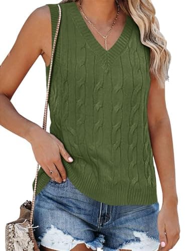 Fisoew Women's Vintage Knitted V-Neck Sleeveless Casual Vest
