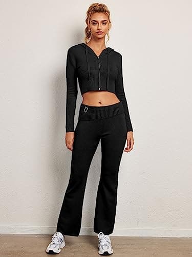 Lillusory Women's Slim Fit Hooded Knit Sweatsuit Set