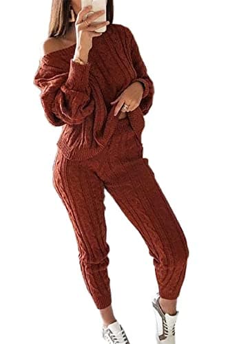 Lucuna Women's 2024 Fall Chunky Cable Knit Sweater Set Pants Loungewear